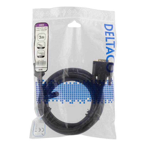 DELTACO HDMI - DVI-kaapeli, 3m, Full HD, musta