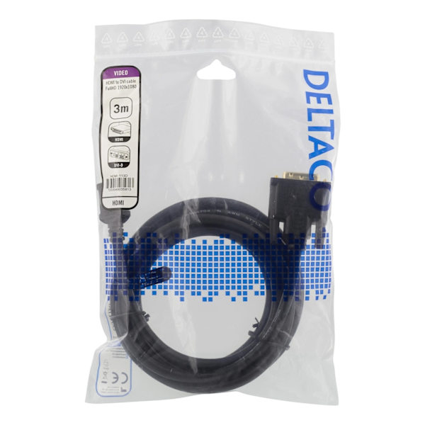 DELTACO HDMI till DVI-kabel, 3m, Full HD, svart