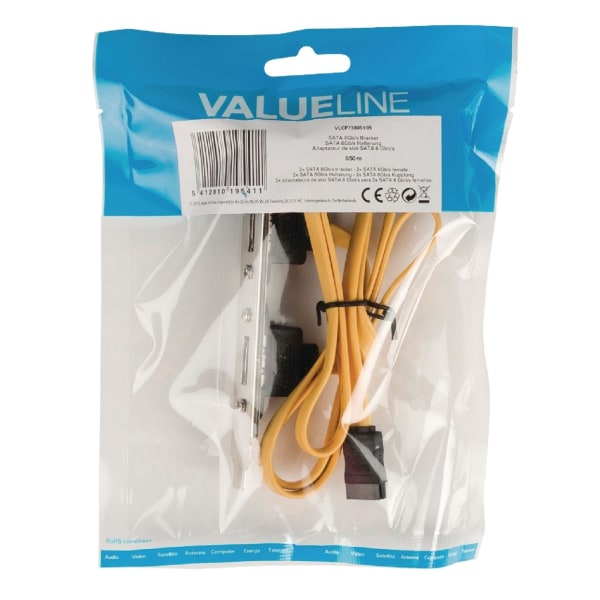 Valueline SATA 6 Gb / s Kabel Internal 2x SATA 7-Pin Hona - 2x SATA 7-Pin Fäste 0.50 m Gul