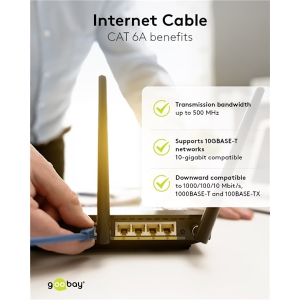 Goobay Netværkskabel CAT 6A, S/FTP (PiMF), blå, 5 m kobberleder (CU), halogenfri kabelkappe (LSZH)