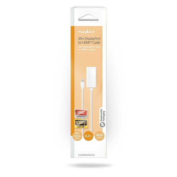 Nedis Mini DisplayPort kaapeli | DisplayPort 1.2 | Mini DisplayPort Uros | HDMI™ Ulostulo | 21.6 Gbps | Niklattu | 0.20 m | Pyöreä | PVC | Valkoinen |