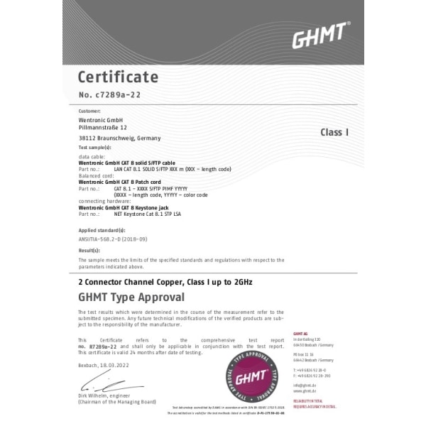 Goobay GHMT-certifierad CAT 8.1 patchkabel, S/FTP (PiMF), vit ko