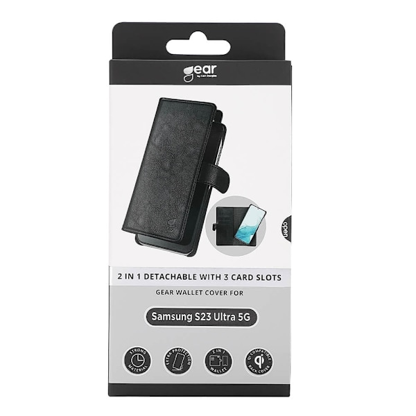 Gear 2in1 Wallet 3 card Samsung S23 5G Ultra Black Svart