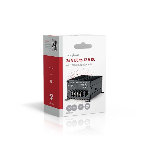 Nedis Power Converter | Bil Drevet | 24 V DC | 12 V DC | 120 W | Screw Terminal | Udstyret med en sikring | Sort