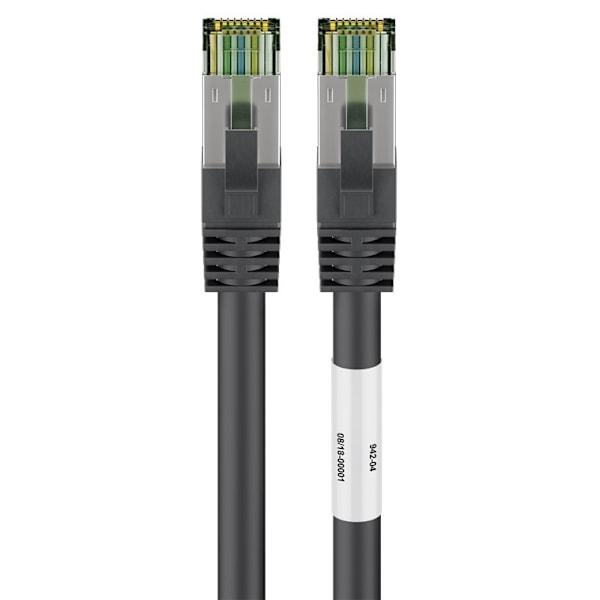 Goobay RJ45 (CAT 6A, 500 MHz) patchkabel med CAT 8.1 S/FTP rå kabel, svart 99,9 % syrefri kopparledare (OFC), AWG 24, halogenfri kabelhölje (LSZH), 15