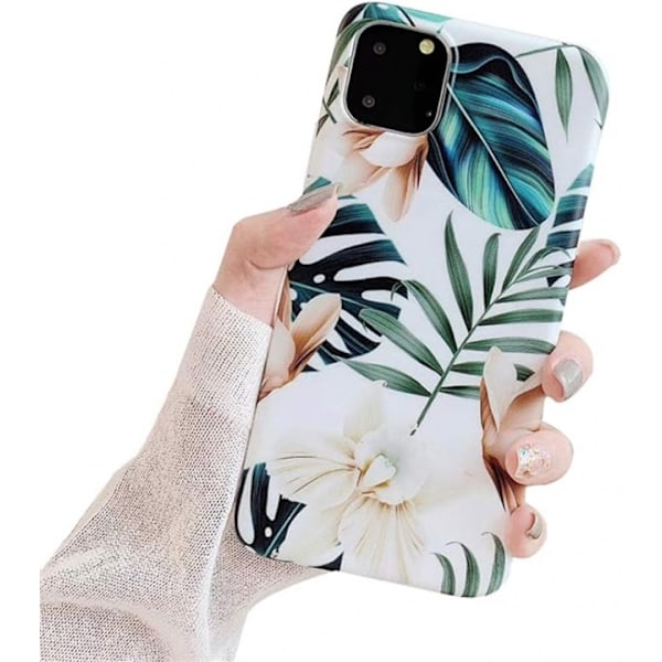 Kotelo iPhone 11 Pro Maxille, jossa kasveja ja pidike, valkoinen/vihreä Grön