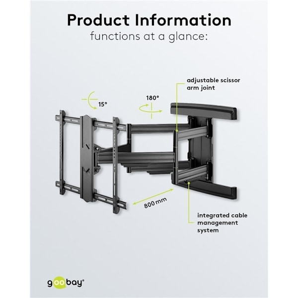 Goobay Tv-vægbeslag Pro FULLMOTION (L) wide Range til tv-apparater fra 37 til 70 tommer (94-178 cm), fuldt bevægelig (drejelig og vippelig) op til 70