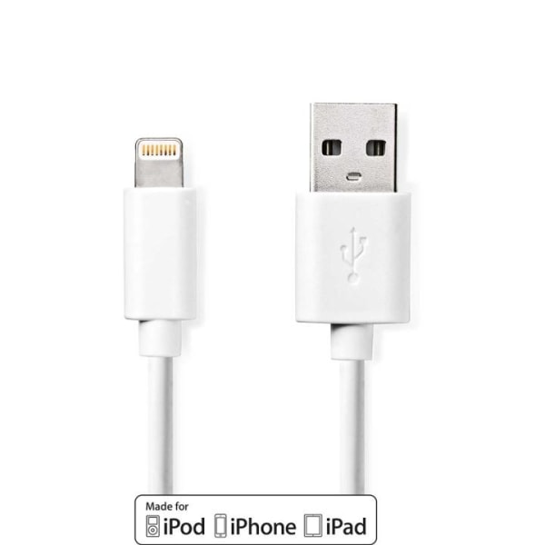 Nedis Lightning Kabel | USB 2.0 | Apple Lightning 8-pin | USB-A Han | 480 Mbps | Nikkelplateret | 3.00 m | Runde | PVC | Hvid | Box