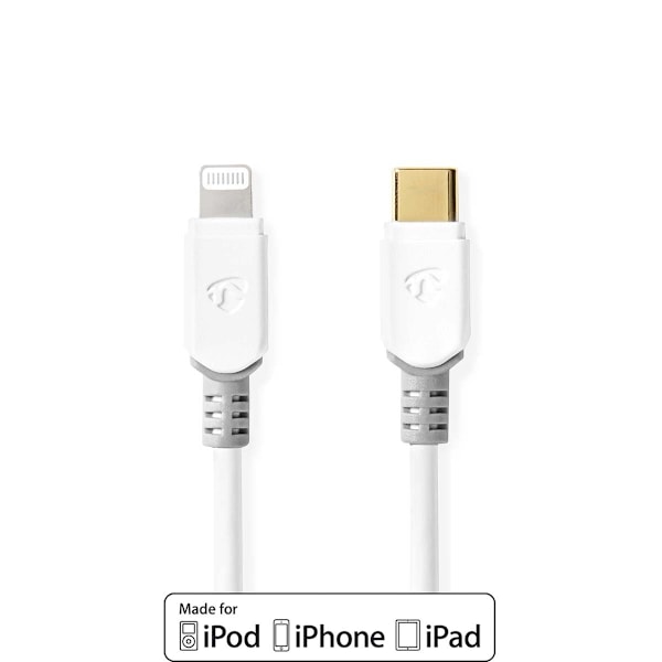 Nedis Lightning Kabel | USB 2.0 | Apple Lightning 8-pin | USB-C™ Han | 480 Mbps | Guldplateret | 1.00 m | Runde | PVC | Hvid | Box