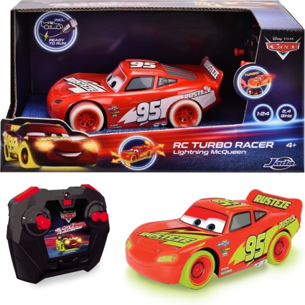 Jada RC Disney Cars Glow Racers - kaukosäädinauto, Lightning McQuee