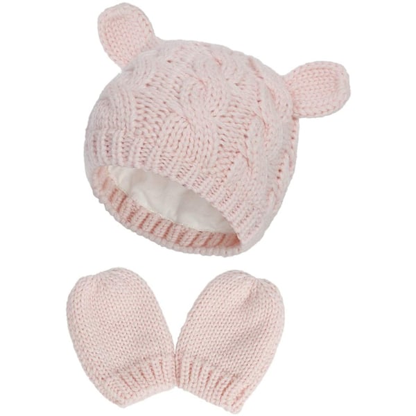 2 x söpö neulottu setti, jossa hattu ja lapaset vauvalle, Medium, Pink