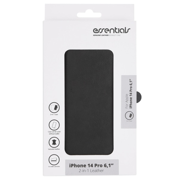 Essentials iPhone 14 Pro Leather wallet,detachable,Black Svart