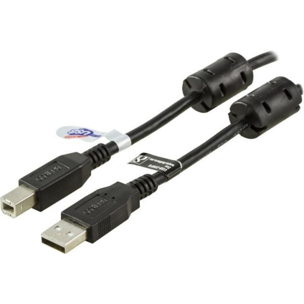 DELTACO USB 2.0 kabel Type A han - Type B han, ferrikerner, 3m,