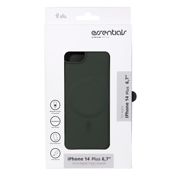 Essentials iPhone 14 Plus -silikonikuori MagSafe-yhteensopivuudella, vihreä Grön