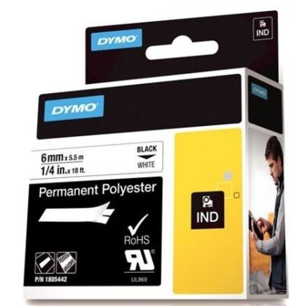 DYMO Rhino Professional,polyesteriteippi,6mm, musta teksti valk.