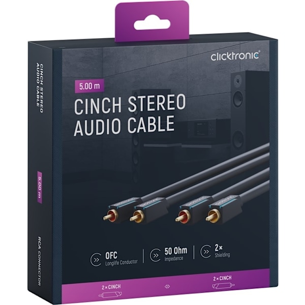 ClickTronic RCA-kabel, stereo Premiumkabel | 2x RCA plugg  2x RCA plugg | 5,0 m | OFC innerledare