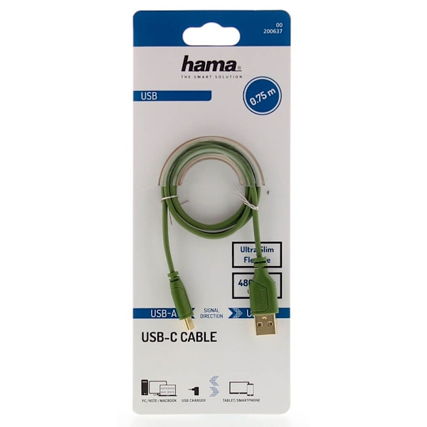 Hama-kaapeli USB-C Flexi-Slim USB-A-USB-C Kulta Vihreä 0,75m