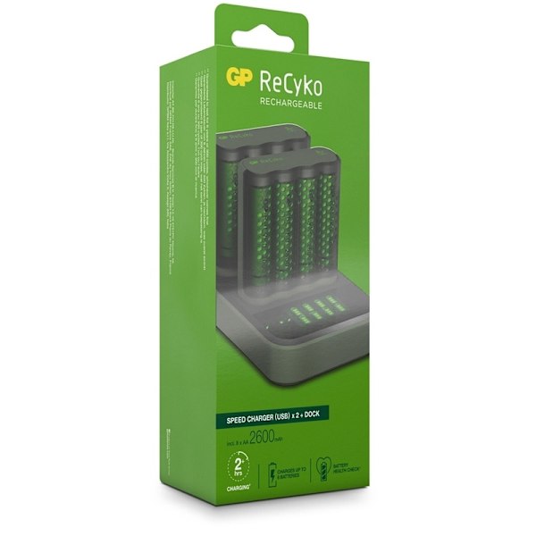 gp ReCyko 2st M451 Laddare USB docka D851 + 8xAA