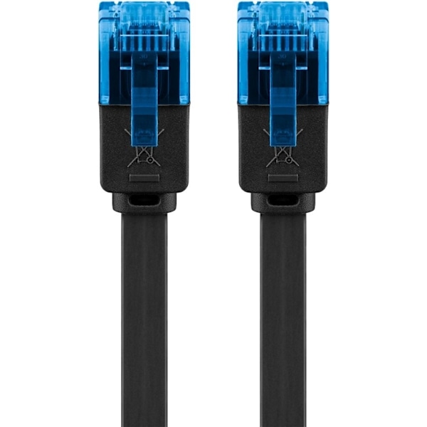 Goobay CAT 6A platt patchkabel, U/UTP, svart kopparledare (CU), 1 m