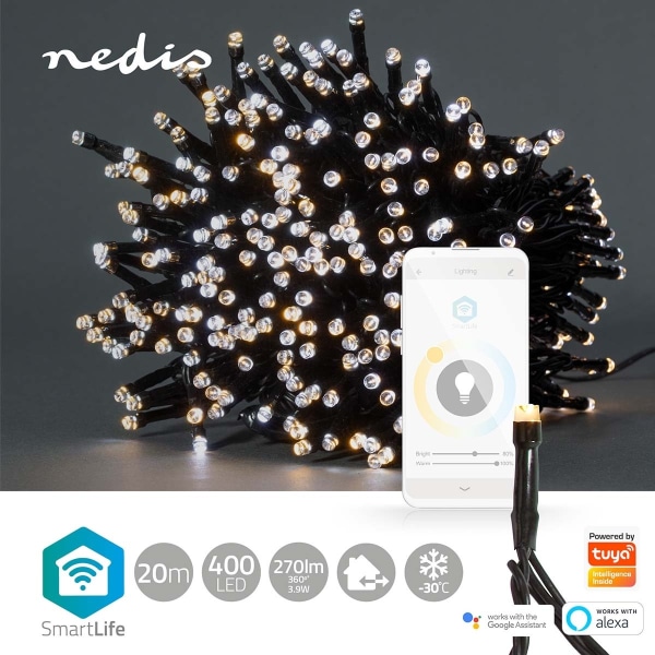 Nedis SmartLife Jouluvalot | Nauha | Wi-Fi | Lämpimästä kylmään valkoiseen | 400 LED's | 20.0 m | Android™ / IOS