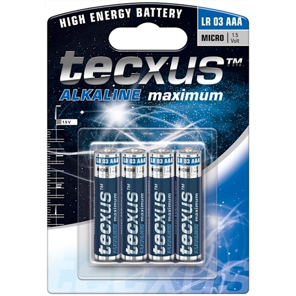 tecxus LR03/AAA (Micro) batteri, 4 st. blister alkaliskt manganbatteri, 1,5 V