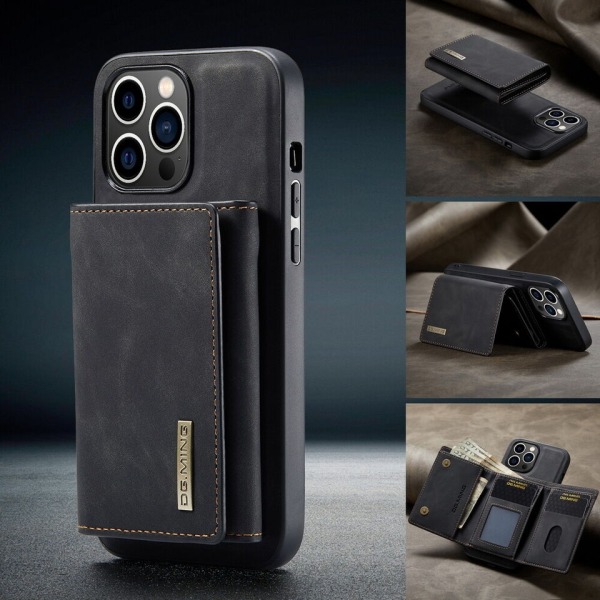 DG.MING skal med magnetisk plånbok iPhone 13 Pro, Svart Svart