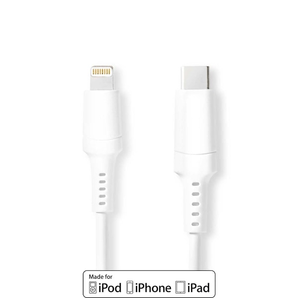 Nedis Lightning Kaapeli | USB 2.0 | Apple Lightning 8-Pin | USB-C™ Uros | 480 Mbps | Niklattu | 2.00 m | Pyöreä | PVC | Valkoinen | Laatikko
