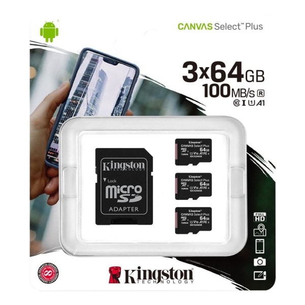Kingston 64GB micSDXC Canvas Select Plus 100R A1 C10 3-pack + 1