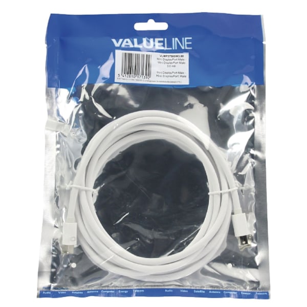 Valueline Mini DisplayPort Kaapeli Mini DisplayPort Uros - Mini DisplayPort Uros 3.00 m Valkoinen