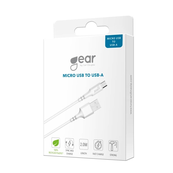 GEAR Rundt ladekabel MicroUSB til USB-A 2m Hvid