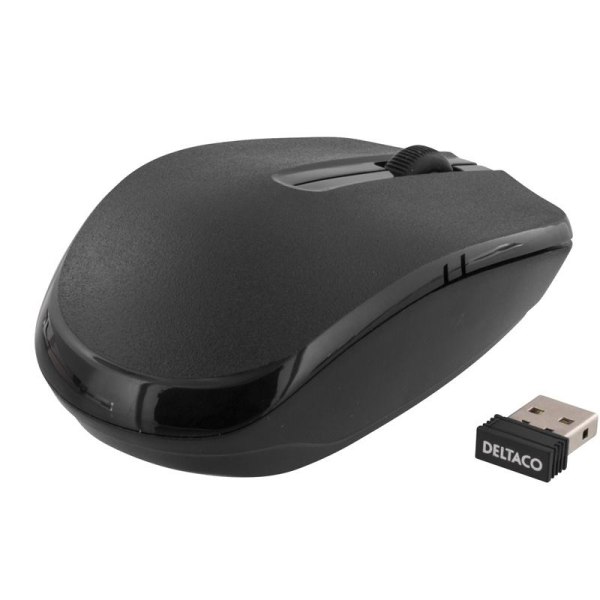 DELTACO trådlös optisk mus, 2 knappar och scroll, 1000 DPI, USB,