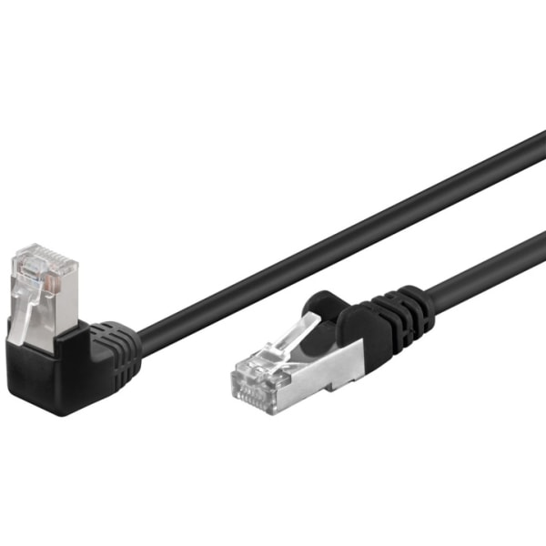 Goobay Patchkabel CAT 5e, 1x 90° vinklad, F/UTP, svart, 0,25 m kopparklädd aluminiumtråd (CCA), 1x RJ45-plugg 90 ° (8P8C)