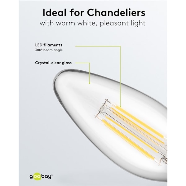 Goobay Filament-LED-kertepære, 6 W sokkel E14, varm hvid, kan ikke dæmpes