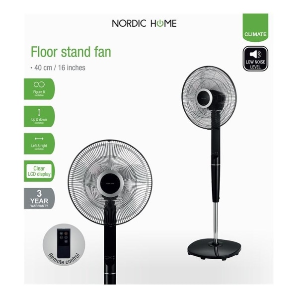 Nordic Home Floor fan with remote control, 40 cm, low noise leve
