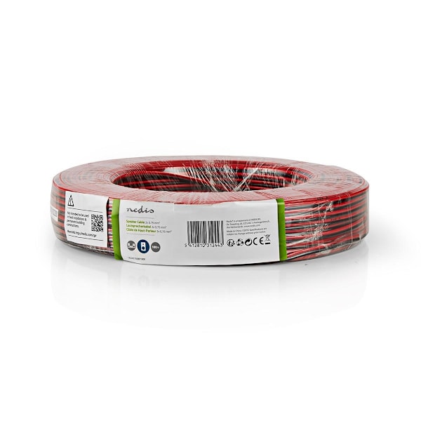 Nedis Högtalarkabel | 2 x 0.75 mm² | CCA | 100.0 m | Rund | PVC | Röd / Svart | Emballage