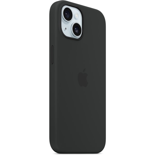 Apple iPhone 15 silikonikuori MagSafella, musta Svart
