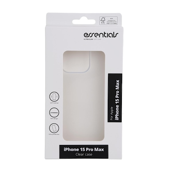 Essentials Ultratunt skal för iPhone 15 Pro Max, TPU, transparent Transparent