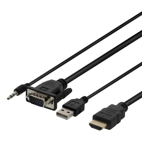 DELTACO sovitin VGA/ääni - HDMI, 2m, FHD, USB-virransyöttö, must