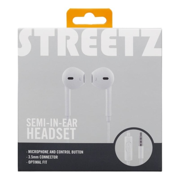 STREETZ Semi-in-ear hörlurar med mikrofon, media/svarsknapp, 3.5 Vit