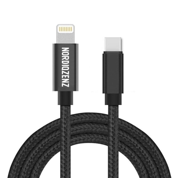 NORDIQZENZ USB-C ja Lightning tekstiilikaapeli, 1m, musta