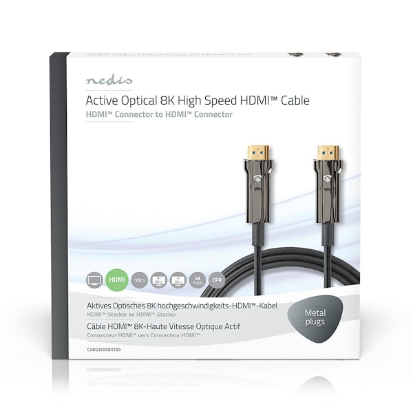 Nedis Aktiivinen Optinen Ultra High Speed HDMI-Kaapeli jossa Ethernet | HDMI™ liitin | HDMI™ liitin | 8K@60Hz | 48 Gbps | 10.0 m | Pyöreä | PVC | Must