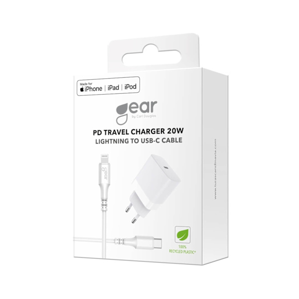 GEAR Laddare 220V 1xUSB-C PD 20W Kabel Lightning till USB-C MFI C94