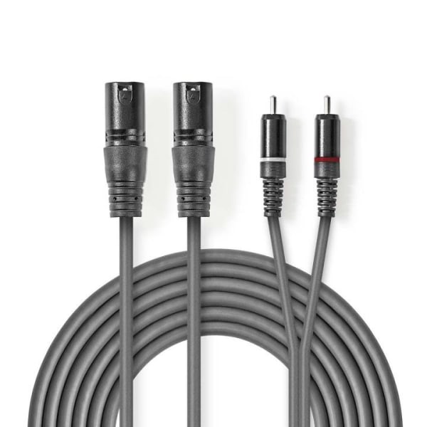 Nedis Balansoitu Audiojohto | 2x XLR 3-Pin uros | 2x RCA uros | Niklattu | 1.50 m | Pyöreä | PVC | Tummanharmaa | Pahvikotelo