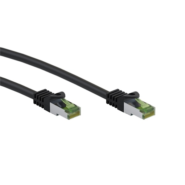 Goobay RJ45 patchkabel med CAT 8.1 S/FTP råkabel, AWG 26, svart kopparledare, LSZH halogenfri kabelhölje, RJ45-kontakt (CAT 6A)