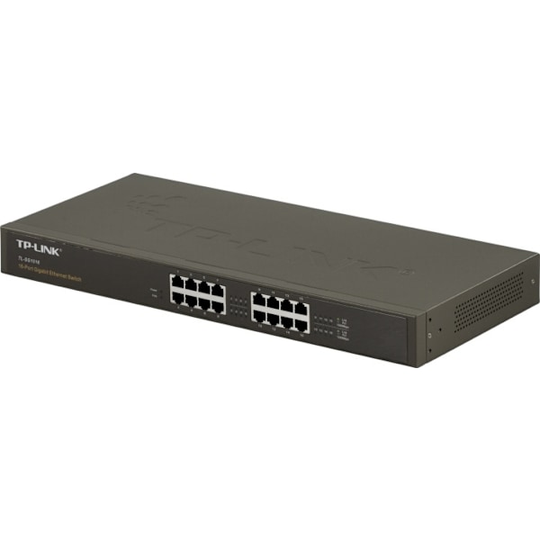 TP-LINK, netværksswitch, 16-ports 10/100/1000Mbps, RJ45 Sort