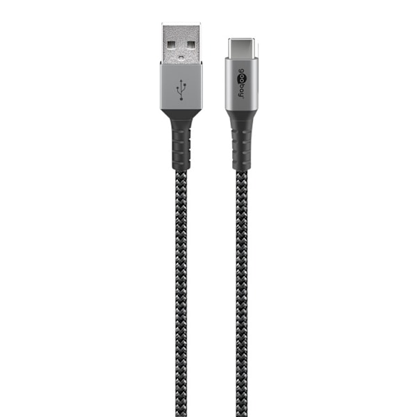 Goobay USB-C™ till USB-A textilkabel med metallkontakter 1 m elegant och extra robust anslutningskabel för enheter med USB-C™-port