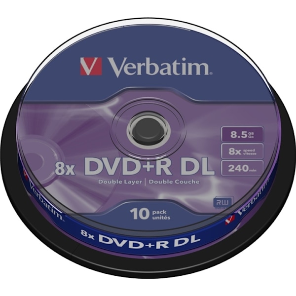Verbatim DVD+R DL, 8x, 8,5 GB/240 min, 10-pack spindel, AZO