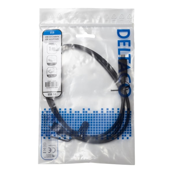 DELTACO USB 2.0 -kaapeli, Type C - Type Micro B uros, 1m, musta