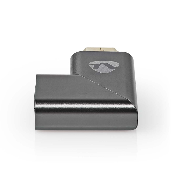Nedis HDMI™ -sovitin | HDMI™ liitin / HDMI™ uros | HDMI™ Ulostulo | Kullattu | Kulma oikealle | Alumiini | Gun Metal Harmaa | 1 kpl | Laatikko kannell
