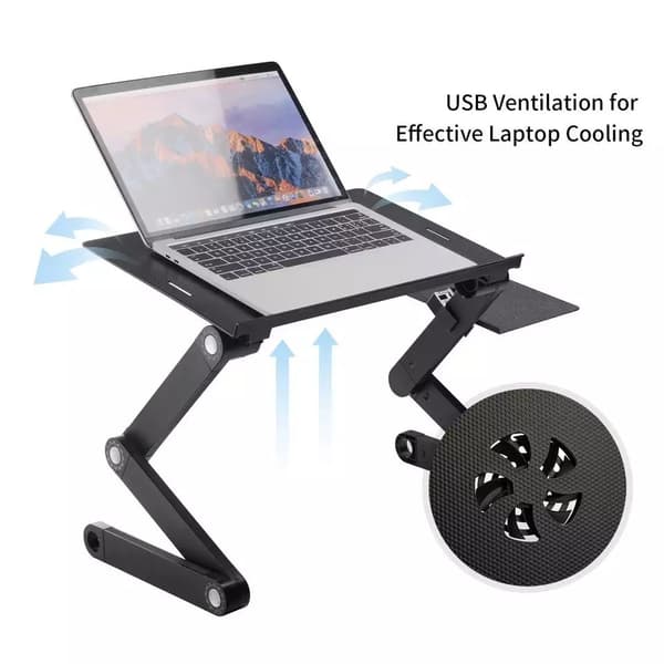 Multifunktionelt laptopbord med indbyggede køleventilatorer, Sort
